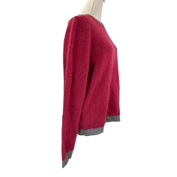 Italian Fine Merino Wool Contrast Crewneck Sweater Colorblock Red - Picture 5 of 6